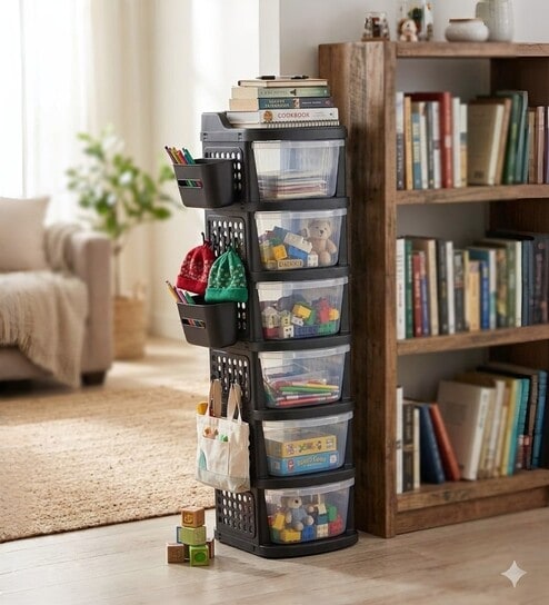 Black Rolling Drawer With Wheels 6 Layer