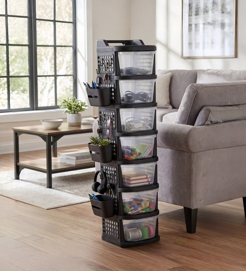 Black Rolling Drawer With Wheels 7 Layer