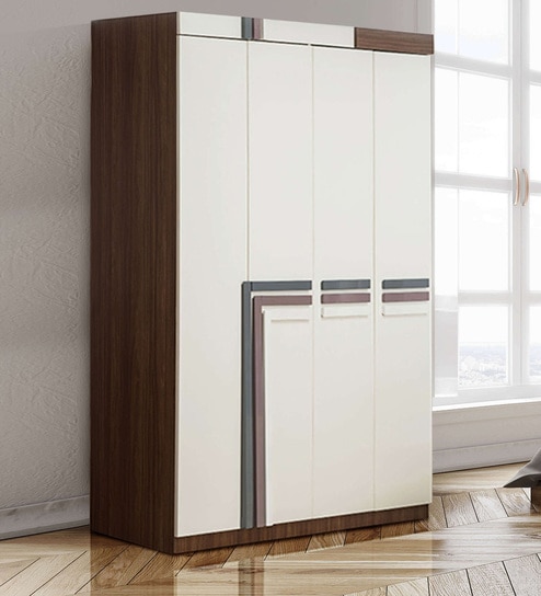 Buy Nicholas Four Door Wardrobe In White Brown Finish By Durian