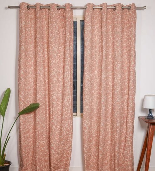 Nicosia Pink Cotton 230 GSM  Ethnic 7 Feet Room Darkening Eyelet Door Curtains (2 Pc)