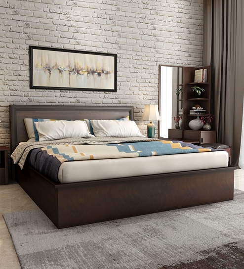 Nina Queen Size Beds With Hydraulic Storage In Red Finish