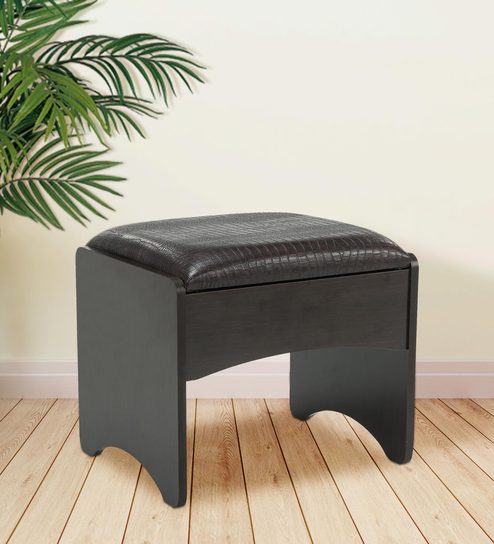 Nina Leatherette Stool In Black Finish