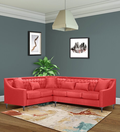 Nirvana Rhs Sectional ( 3 + 2 Seater ) Sofa In Carmine Pink Color
