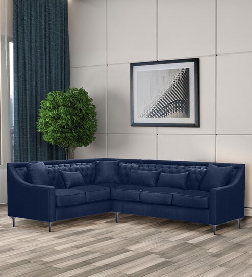 Nirvana Rhs Sectional ( 3 + 2 Seater ) Sofa In Navy Blue Color