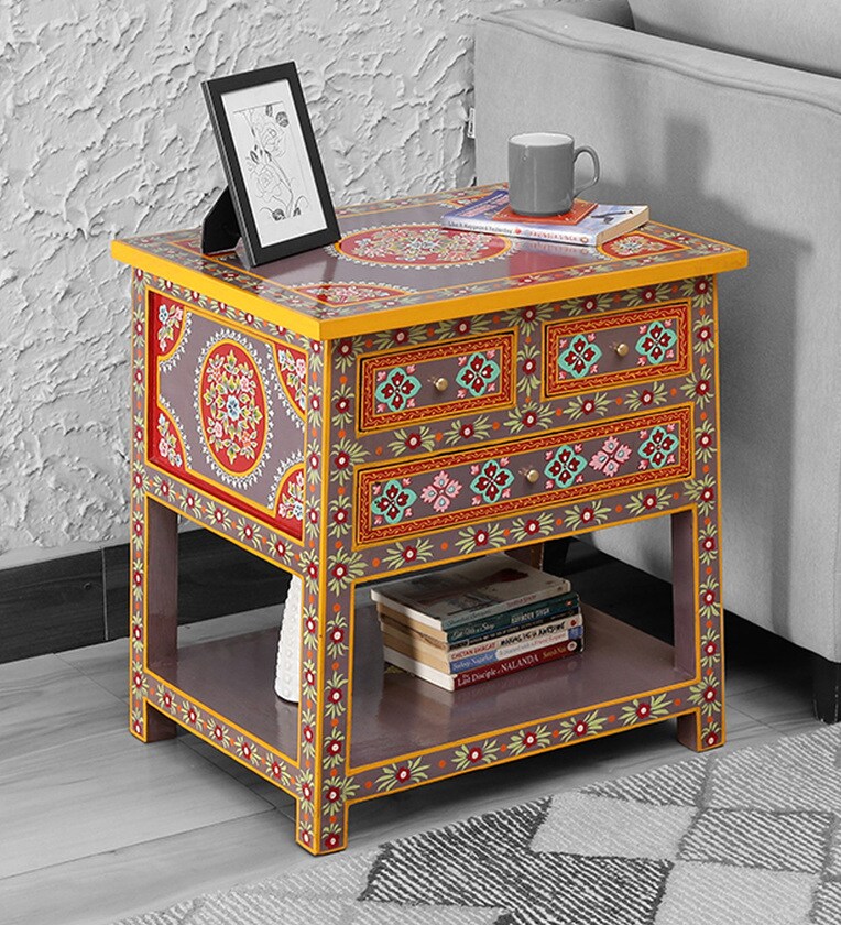 Buy Nimilita Solid Wood HandPainted Bedside Table By Mudramark Online