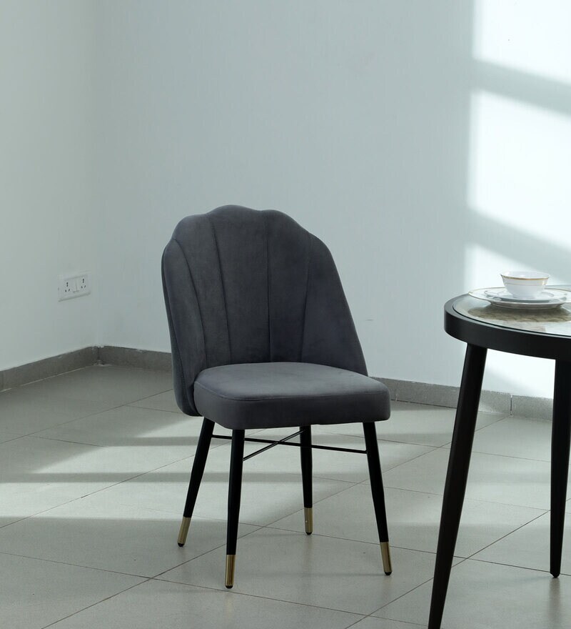 Buy Eldora Fabric Dining Chair In Velvet Grey Color Online