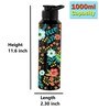 Black Morning Glory 1000ml Classic Flip UV Printed Single Wall Stainless Steel Sipper Cap Water Bottle