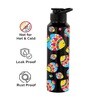 Black 1000ml Classic Flip UV Artsy Fish Printed Single Wall Stainless Steel Sipper Cap Water Bottle