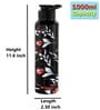 Black Floral Rush 1000ml Classic Flip UV Printed Single Wall Stainless Steel Sipper Cap Water Bottle
