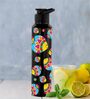 Black 1000ml Classic Flip UV Artsy Fish Printed Single Wall Stainless Steel Sipper Cap Water Bottle