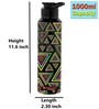 Black  Trigon 1000ml Classic Flip UV Printed Single Wall Stainless Steel Sipper Cap Water Bottle