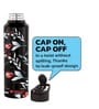 Black Floral Rush 1000ml Classic Flip UV Printed Single Wall Stainless Steel Sipper Cap Water Bottle