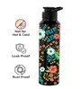 Black Morning Glory 1000ml Classic Flip UV Printed Single Wall Stainless Steel Sipper Cap Water Bottle