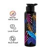 Black Lucid 1000ml Classic Flip UV Printed Single Wall Stainless Steel Sipper Cap Water Bottle