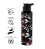 Black Floral Rush 1000ml Classic Flip UV Printed Single Wall Stainless Steel Sipper Cap Water Bottle