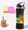 Black 750ml Flip Bot Stainless Steel Rubber Finish Water Bottle with Straw Lid