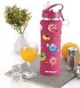 Pink 750ml Flip Bot Stainless Steel Rubber Finish Water Bottle with Straw Lid