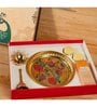 Divinity Gift Box- 1 Brass Minakari Plate, 1 Brass Minakari Bell And1 Crystal Brass Diya