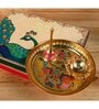 Divinity Gift Box- 1 Brass Minakari Plate, 1 Brass Minakari Bell And1 Crystal Brass Diya