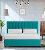 Nivi Fabric Upholstered King Size Bed in Sea Green Colour with Drawer Storage