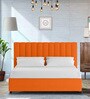 Nivi Fabric Upholstered King Size Bed in Vivid Orange Colour with Drawer Storage