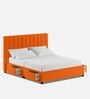 Nivi Fabric Upholstered King Size Bed in Vivid Orange Colour with Drawer Storage
