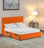 Nivi Fabric Upholstered King Size Bed in Vivid Orange Colour with Drawer Storage