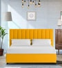 Nivi Fabric Upholstered King Size Bed in Bold Yellow Colour with Drawer Storage