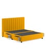Nivi Fabric Upholstered King Size Bed in Bold Yellow Colour with Drawer Storage