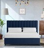 Nivi Fabric Upholstered Queen Size Bed in Royal Blue Colour with Drawer Storage