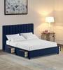 Nivi Fabric Upholstered Queen Size Bed in Royal Blue Colour with Drawer Storage