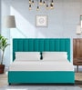 Nivi Fabric Upholstered Queen Size Bed in Wild Sea Green Colour with Drawer Storage