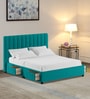 Nivi Fabric Upholstered Queen Size Bed in Wild Sea Green Colour with Drawer Storage