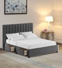 Nivi Fabric Upholstered Queen Size Bed in Charcoal Grey Colour with Drawer Storage
