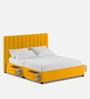 Nivi Fabric Upholstered Queen Size Bed in Bold Yellow Colour with Drawer Storage