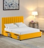 Nivi Fabric Upholstered Queen Size Bed in Bold Yellow Colour with Drawer Storage