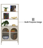 Nivra Multi-Purpose Metal Bookshelf with Open Display Shelves Fluted Glass Door Cabinet and Metal Frame