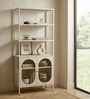 Nivra Multi-Purpose Metal Bookshelf with Open Display Shelves Fluted Glass Door Cabinet and Metal Frame