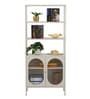 Nivra Multi-Purpose Metal Bookshelf with Open Display Shelves Fluted Glass Door Cabinet and Metal Frame