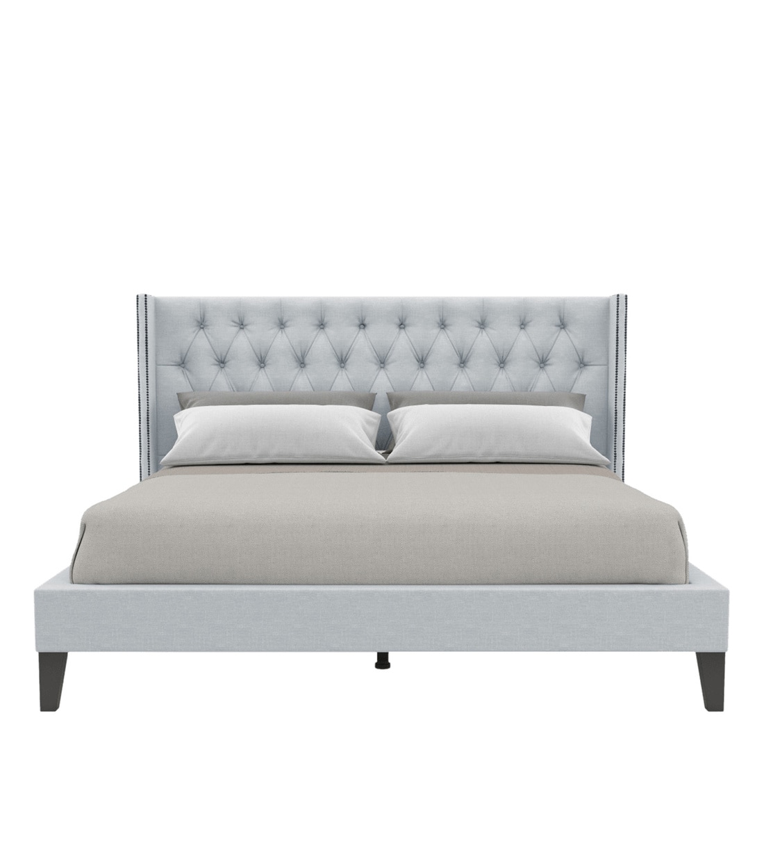 Buy Noa King size Upholstered Bed in Light Grey Colour by Dreamzz