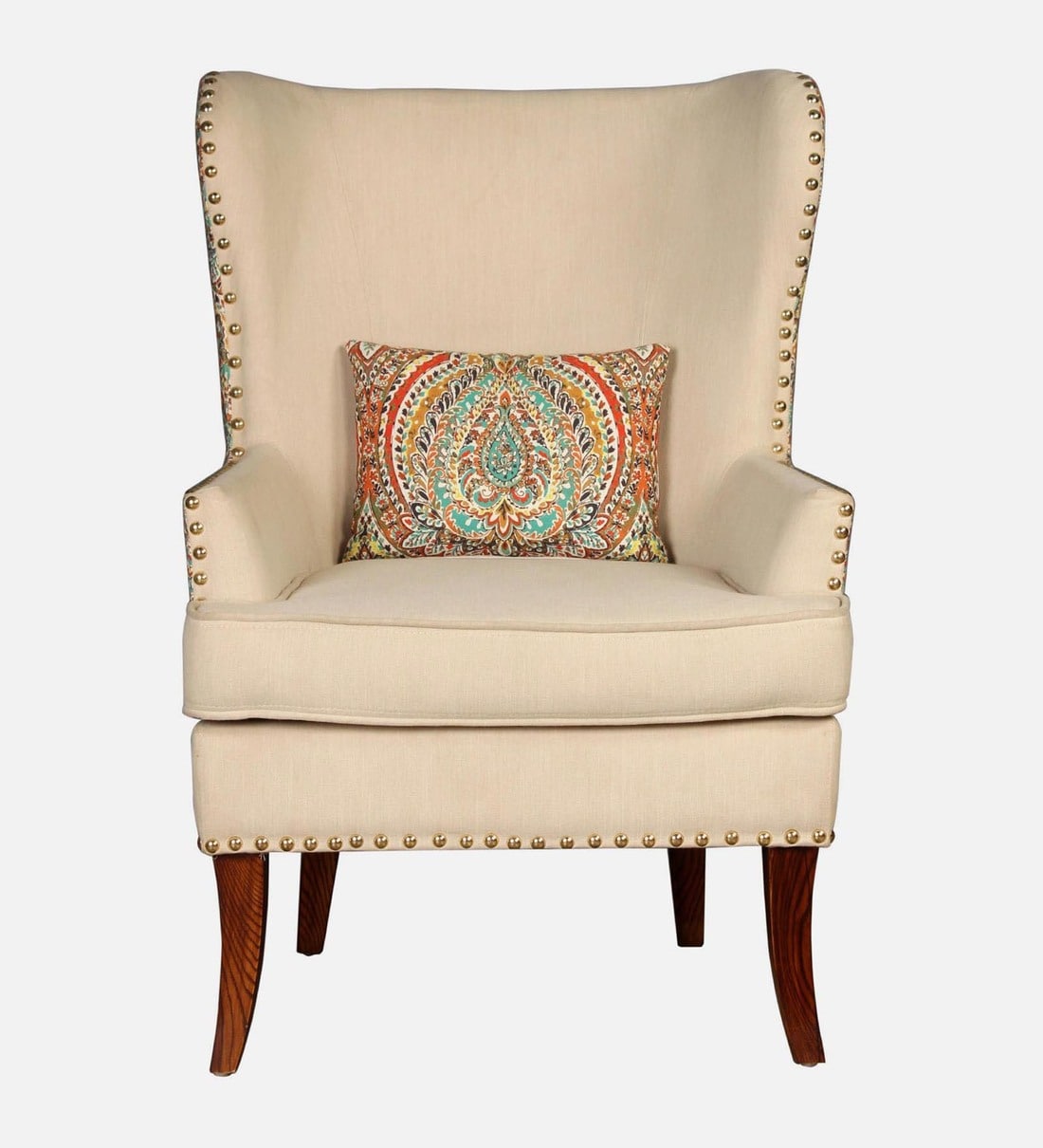 Buy Elian Fabric Wing Chair In Beige Floral Colour By Casacraft Online