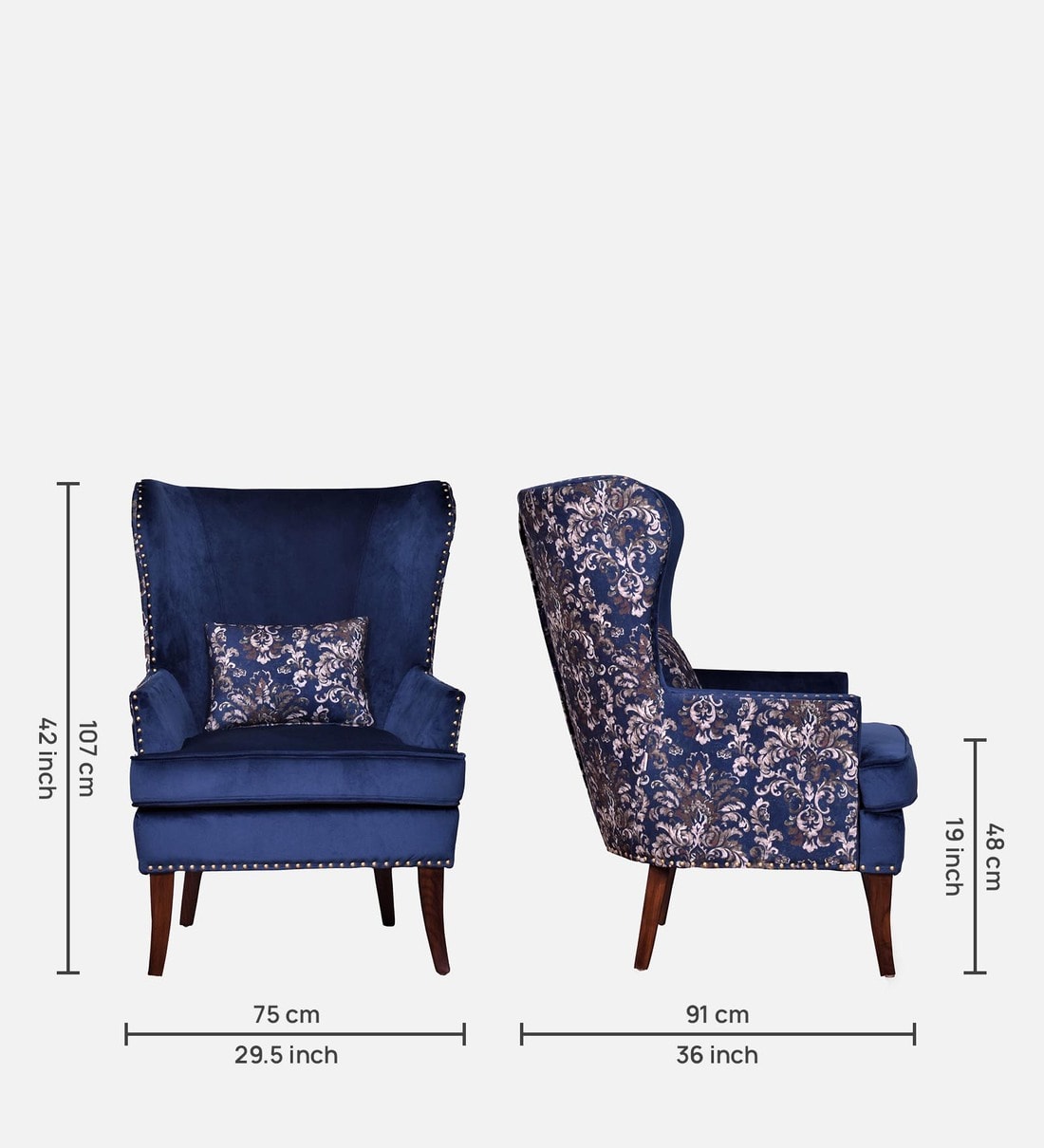 Buy Elian Fabric Wing Chair In Blue Colour By Casacraft Online Wing