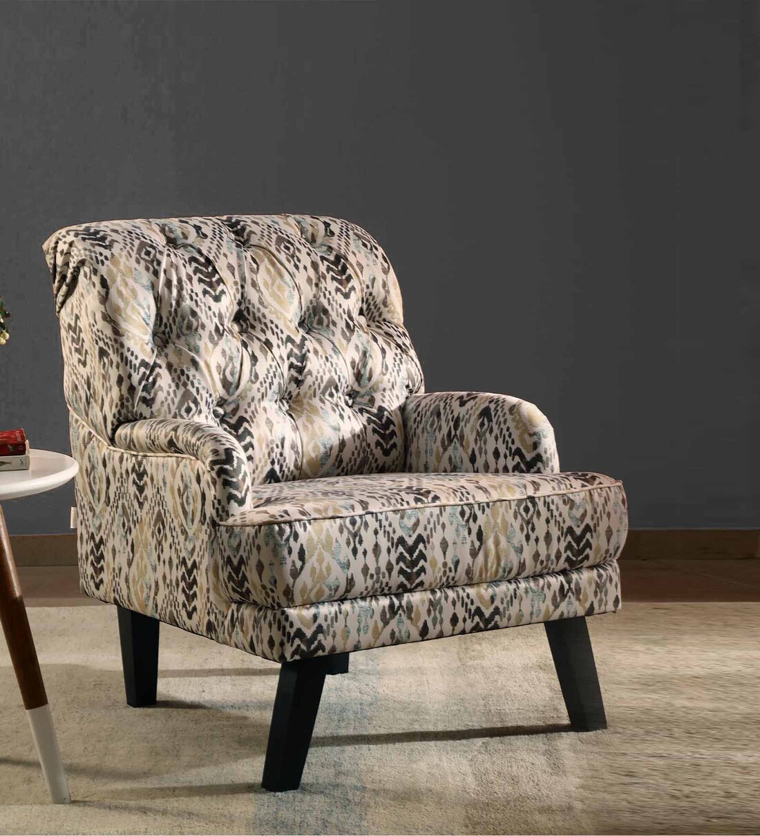 Buy Broomedge Fabric Full Back Lounge Chair In Mustard Yellow Colour By