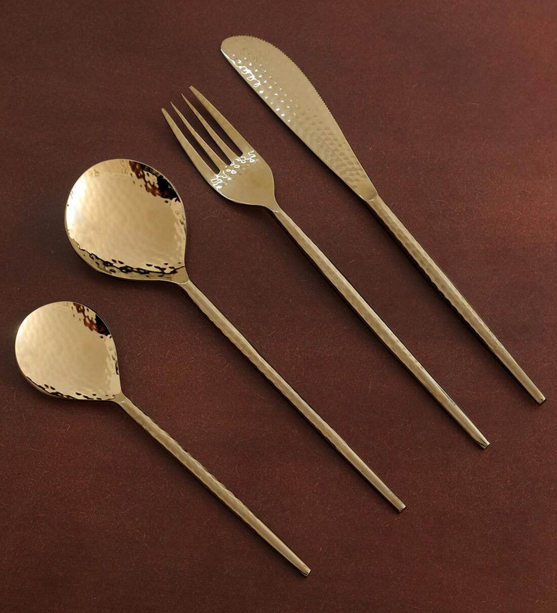 Buy Norah Gold Hammered (Set of 4) Stainless Steel Cutlery by
