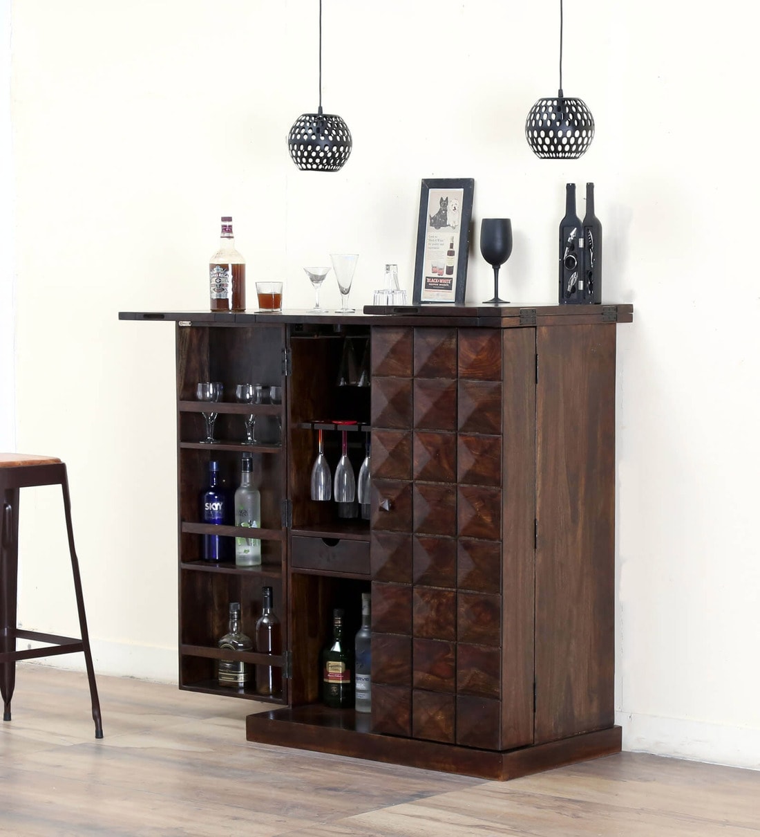 Buy Norman Solid Wood Large Bar in Warm Chestnut Finish By