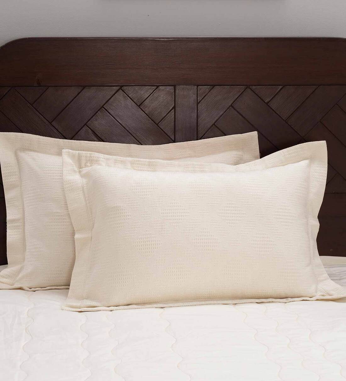 Buy Nostalgic Attire Beige Abstract 400 TC Cotton Set of 2 Pillow Shams