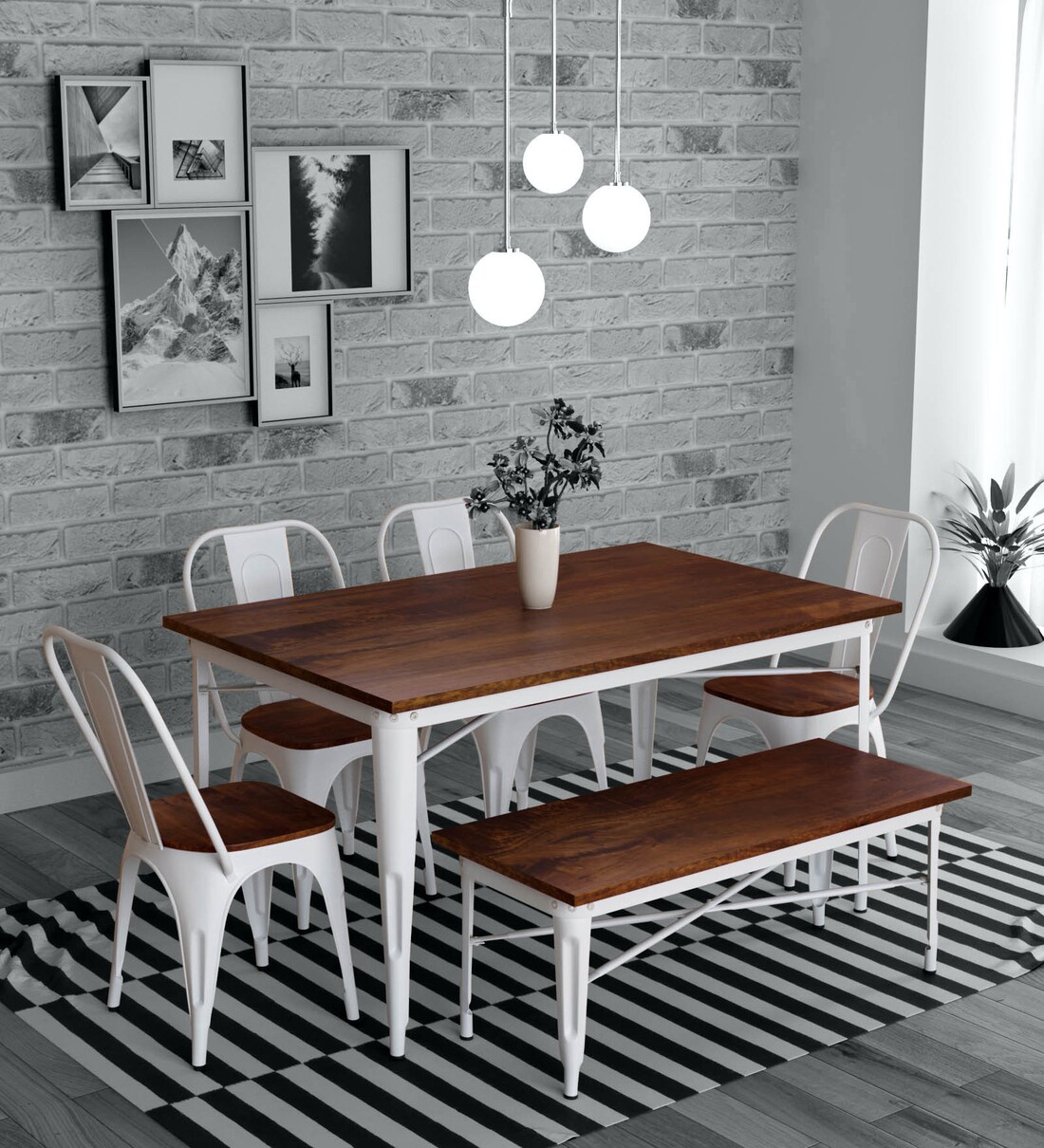 white wooden 6 seater dining table