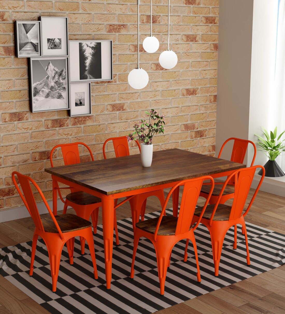 Buy Novo 6 Seater Dining set in Orange Colour By Bohemiana Online