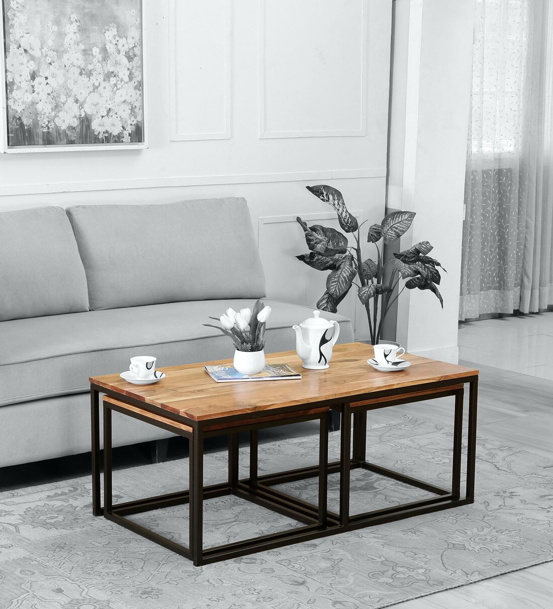 Buy Novre Solid Wood Coffee Table Set In Natural Finish By Bohemiana