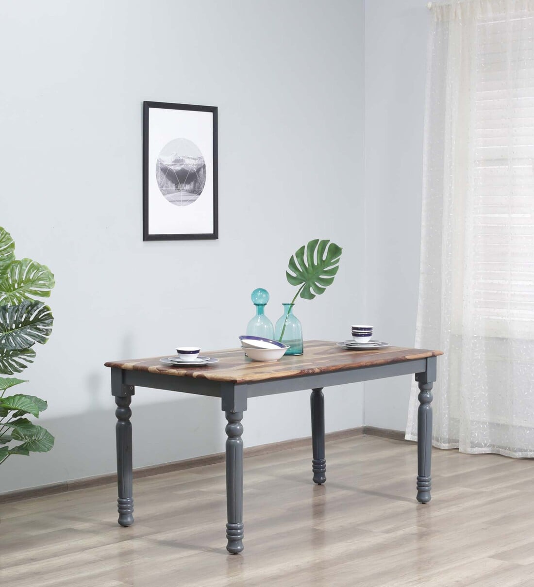 Buy Noyes Sheesham Wood 6 Seater Dining Table In Grey & Natural Finish